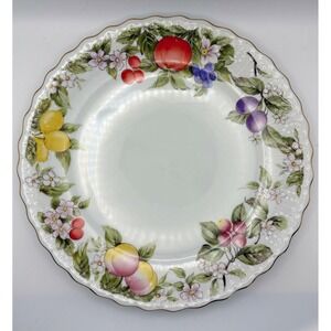 Andrea by Sadek Fruit Floral Plate Gold Trim Scalloped Edge Porcelain Vintage